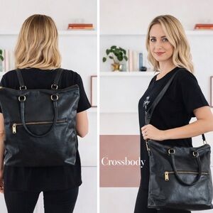 Sseko Designs Black Leather Convertible Tote / Crossbody Travel 💼 Bag
